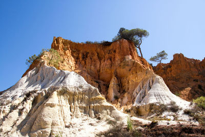 Rock formations against clear blue sky