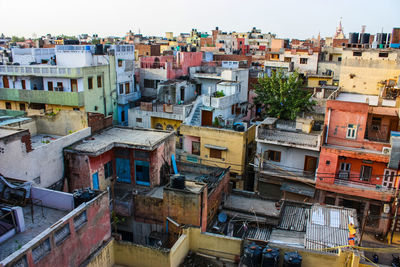 High angle view of buildings in city