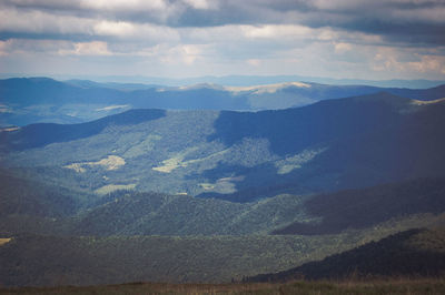 Aerial view of landscape and mountains against sky