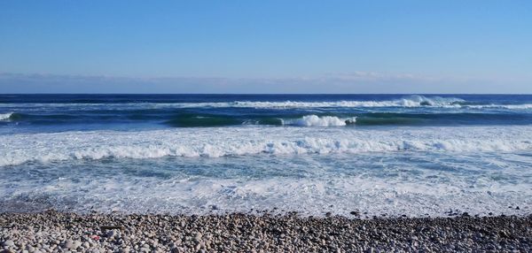 Scenic view of sea against clear sky