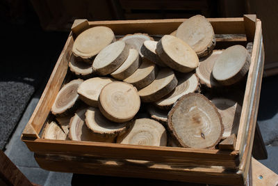 High angle view of firewood on table