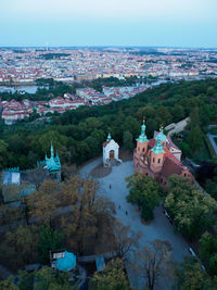 High angle view of townscape against sky