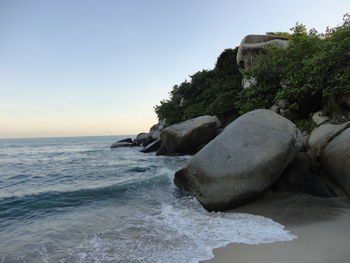 Scenic view of sea against clear sky