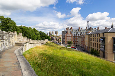 Roman city walls surrounding the old town of york