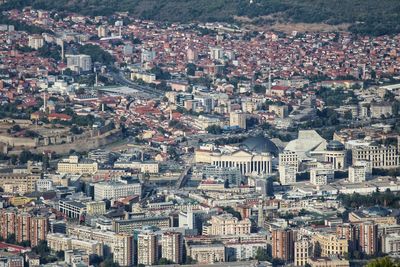 High angle view of buildings in city