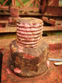 Close-up of rusty metal stack