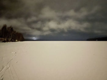 Scenic view of land against sky during winter