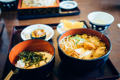 High angle view of food on table