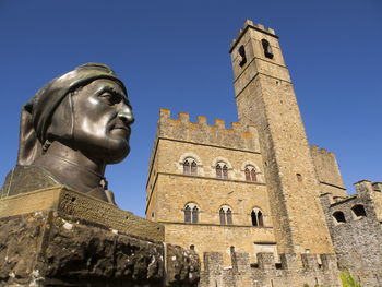 Low angle view of statue against clear sky