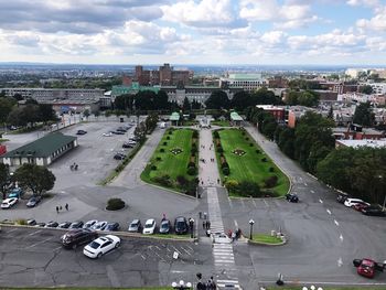 High angle view of cityscape against sky