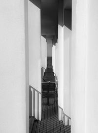 Empty long balcony of building leading to the sea