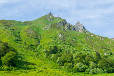 View of the ski slopes at mont dore in spring