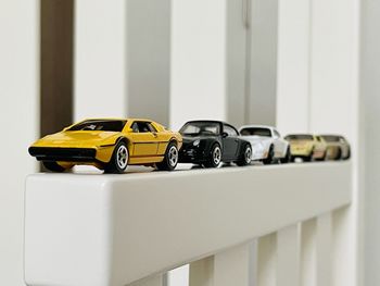 Close-up of toy car on table