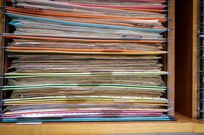 Close-up of books on shelf