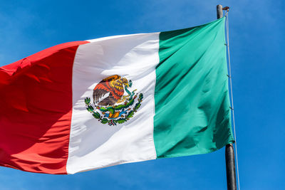 Close-up of mexican flag against clear blue sky