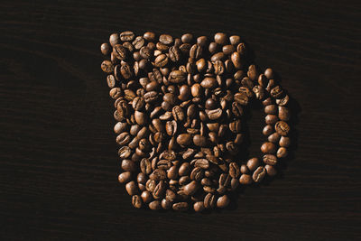 High angle view of coffee beans on table