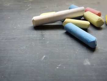 Colorful chalks on table