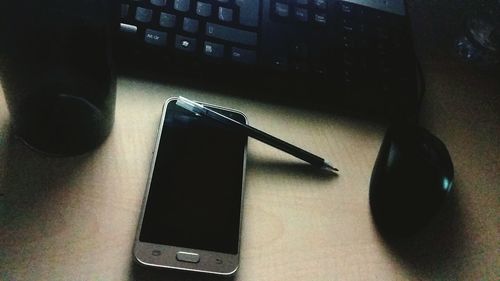 High angle view of laptop on table