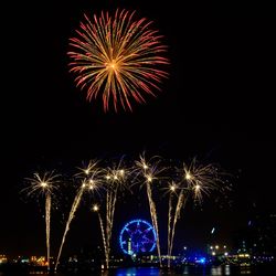 Low angle view of firework display in sky at night