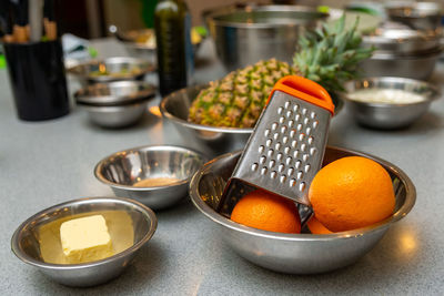 High angle view of food on table