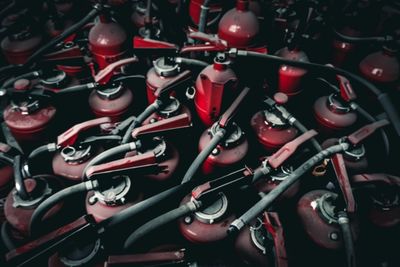 Full frame shot of fire extinguishers