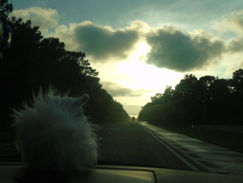 Cars on road against cloudy sky