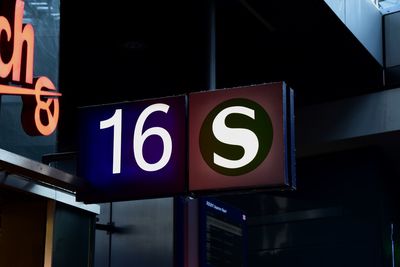 Close-up of illuminated information sign