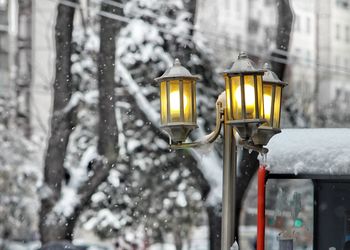 Close-up of street light during winter