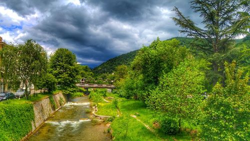 Scenic view of green landscape against sky