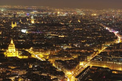 Aerial view of city at night
