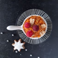 High angle view of breakfast on table