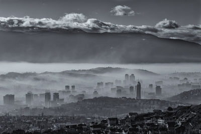 Panoramic view of cityscape against sky