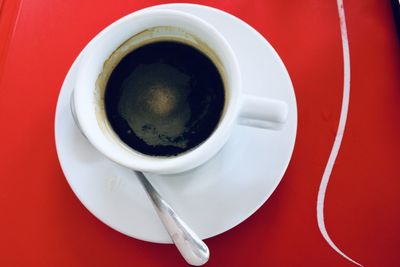 Directly above shot of coffee cup on table