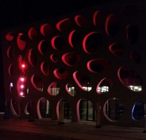 Close-up of red lights at night