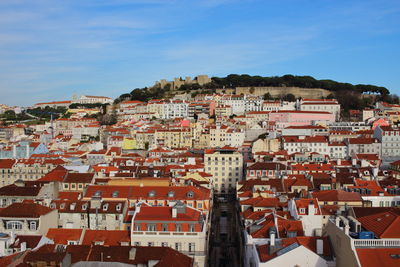 Aerial view of buildings in town