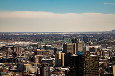 High angle view of buildings against sky