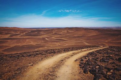 Scenic view of desert against blue sky