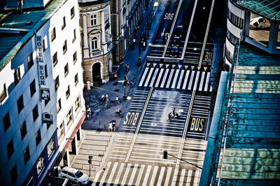 High angle view of people on city street