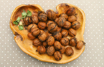 High angle view of dessert in plate on table