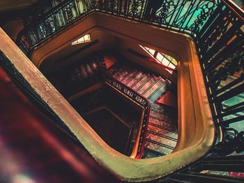 High angle view of spiral staircase of old building