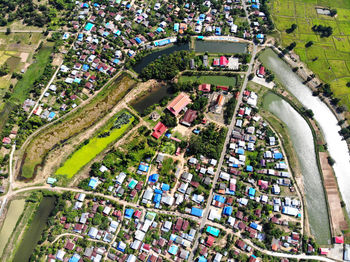 High angle view of crowd in city