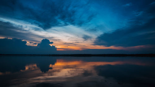 Scenic view of sea against sky at sunset