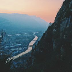 Scenic view of mountains at sunset