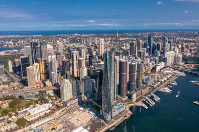 Panoramic view of sydney. drone photo of modern city buildings, skyscrapers, streets. australia.