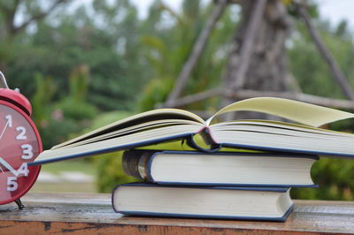 Close-up of open book on table