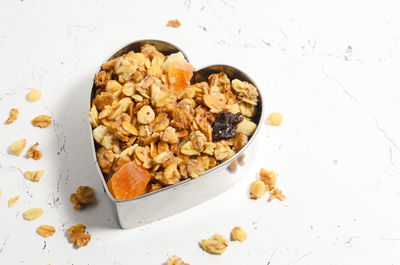 High angle view of breakfast on table