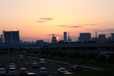 View of city at sunset