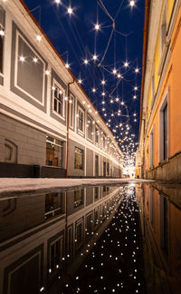 Reflection of illuminated buildings in canal at night