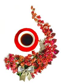 Close-up of red flower vase against white background