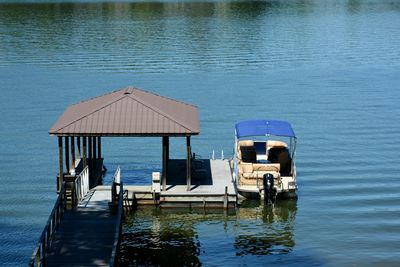 High angle view of boat in lake